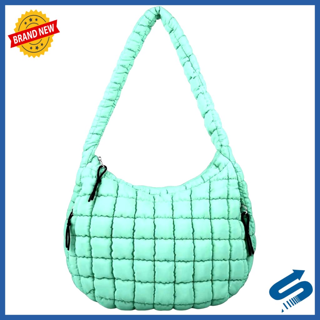 Large Quilted Puffer Tote Bag With Multiple Zippered Pockets